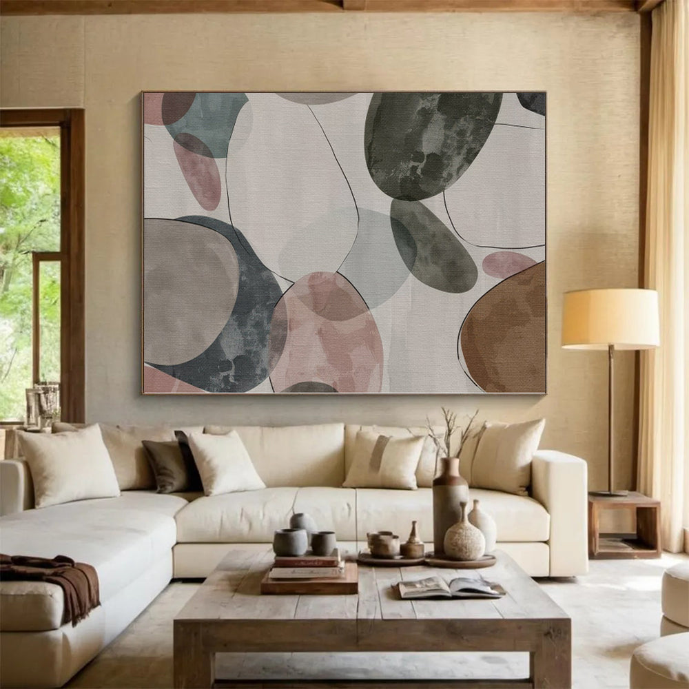 “Colorful Oval Abstract on Light Background” - Whimsical Abstract Painting On Canvas PS0268