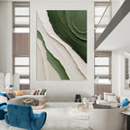 “Green & Beige Textured Waves” - Green, Beige, Layered Abstract Painting On Canvas PT1481