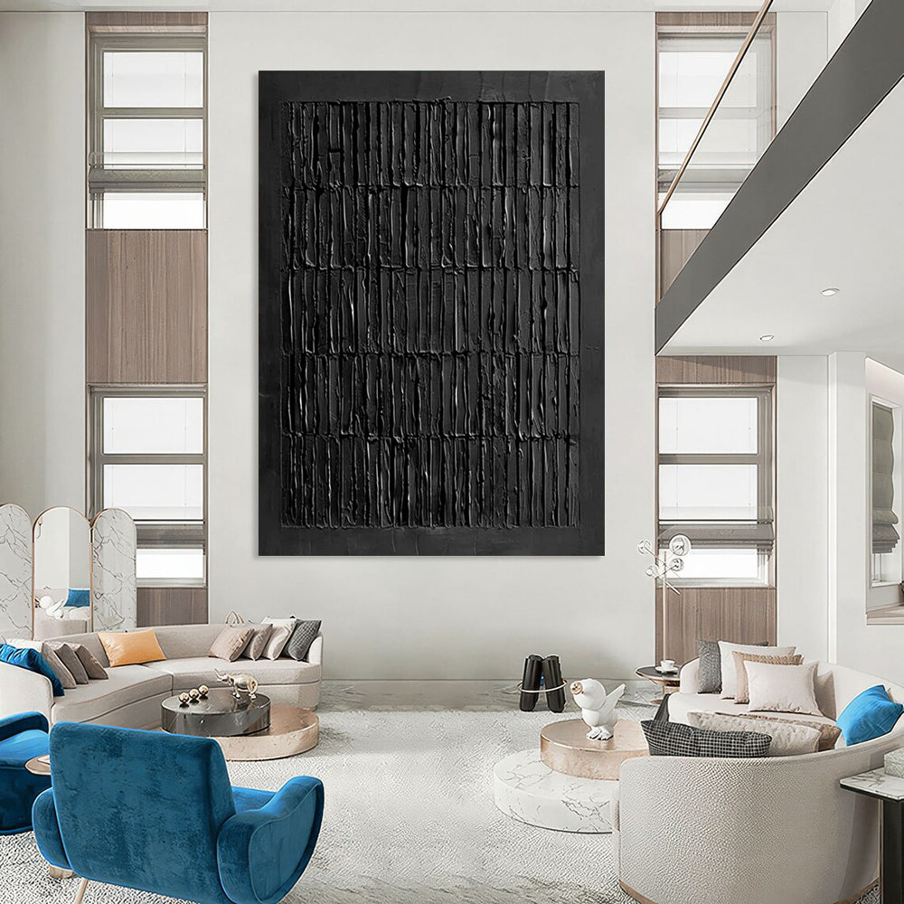 “Pure Black Vertical Strokes” - Minimalist Abstract Painting On Canvas PT2364