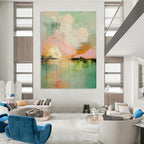 “Pink, Orange, and Green Landscape Abstract” - Colorful Landscape - inspired Painting On Canvas PT0994