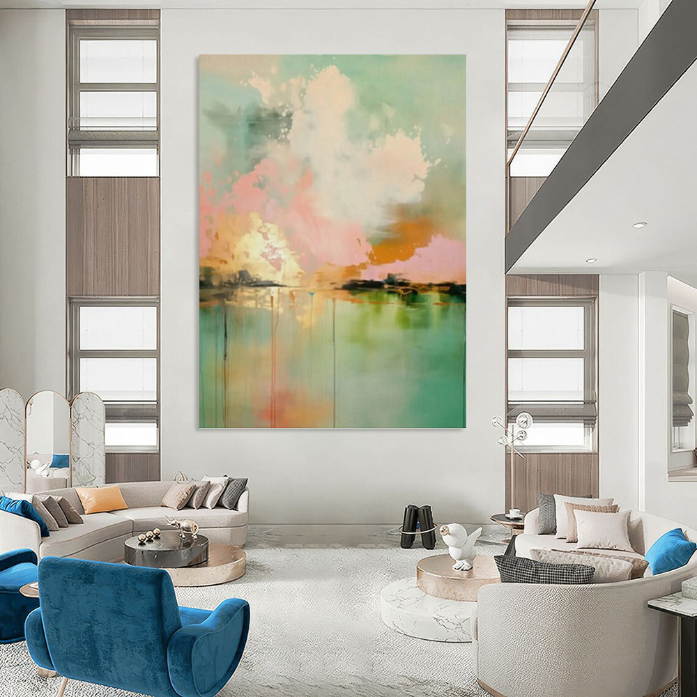 “Pink, Orange, and Green Landscape Abstract” - Colorful Landscape - inspired Painting On Canvas PT0994