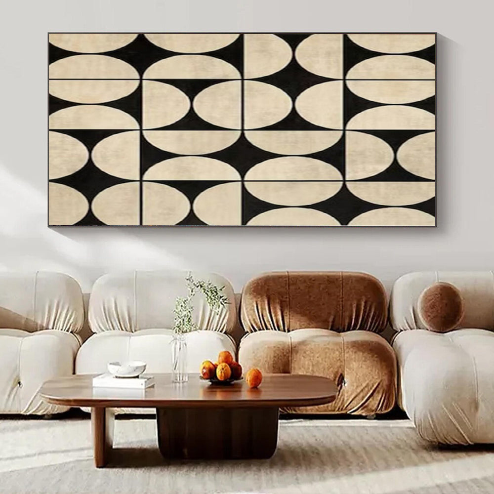 Black and Beige Geometric Pattern "Retro - Modern Mosaic" Abstract Painting On Canvas PS1082