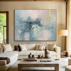 “Subtle Blue - Gray Abstract” - Blue, Gray & White Abstract, Minimalist Oil Painting On Canvas DKS757