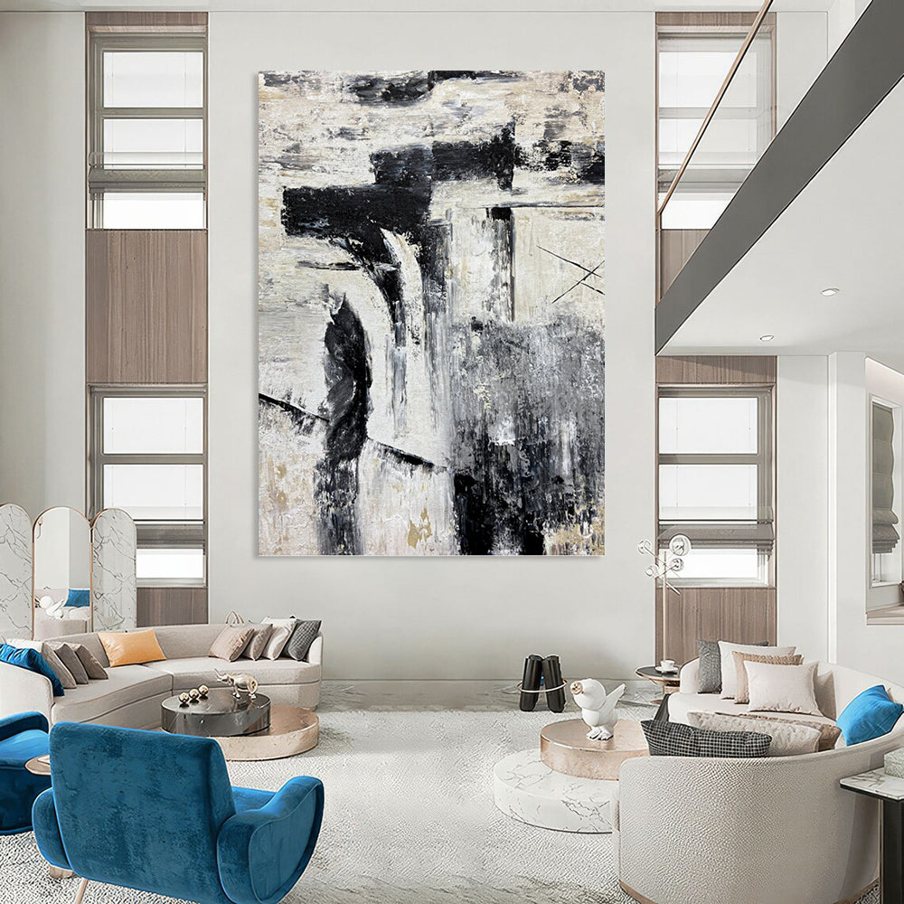 “Monochrome Abstract Layers” - Abstract, Layered - Styled Painting On Canvas PT1680