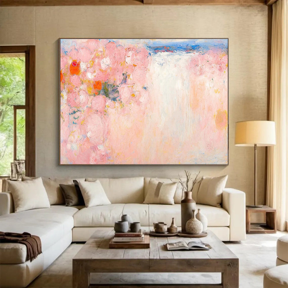 “Blush & Coral Blooms” - Impressionistic Floral Painting On Canvas DKS411