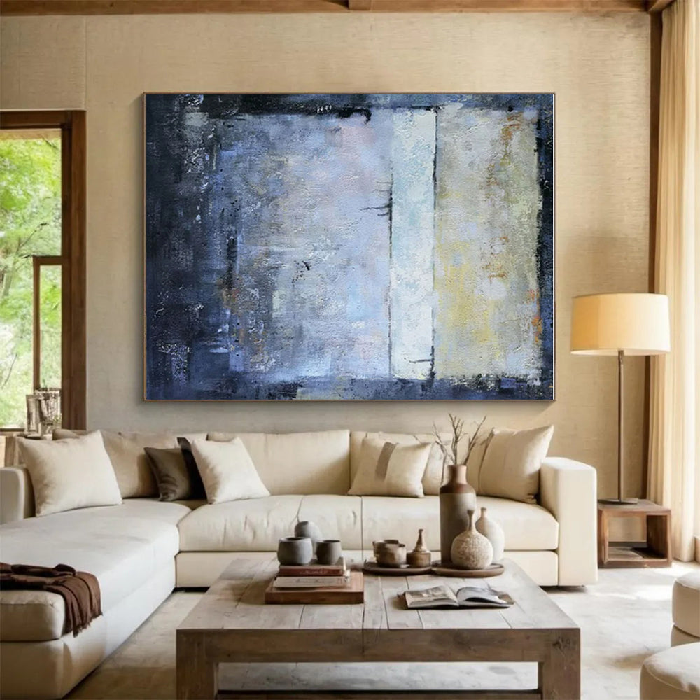 Layered Blue - Gray Tones, "Mystic Horizon" – Abstract Landscape Painting On Canvas PS0907