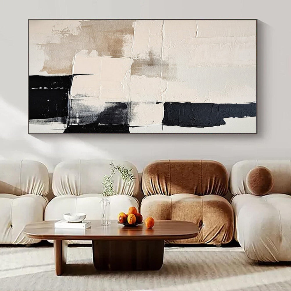Beige, Black, and White Textured, "Soft Geometry" – Textured Abstract Painting On Canvas PS0978