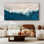 Blue, White with Aerial View "Coastal Waves" Abstract Painting On Canvas PS1400