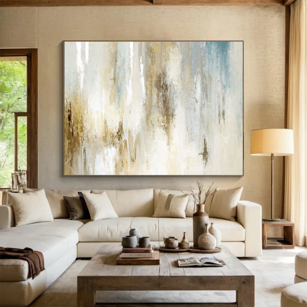 “Ethereal Beige And Blue Abstract” - Abstract Painting On Canvas DKS522