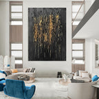 “Black and Gold Drip Elegance” - Abstract Textured Painting On Canvas PT2358