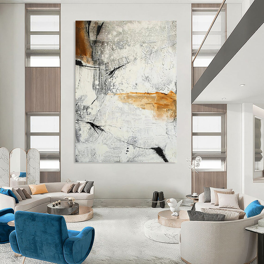 “Abstract in Gray, White & Orange” - Abstract - Inspired Contemporary Painting On Canvas PT1438