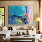 “Colorful Abstract Landscape” - Blue, Green, Pink Abstract Landscape Painting On Canvas PS0720