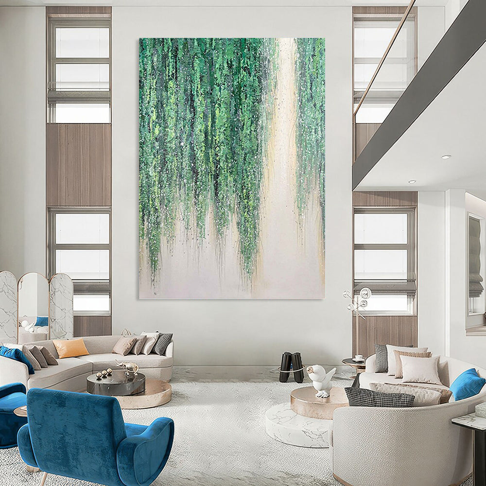 “Green Hanging Vines” - Nature - Inspired, Lush Green Painting On Canvas PT1506