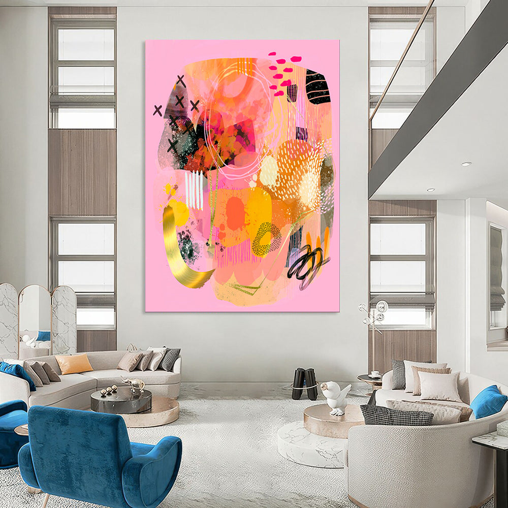 “Pink - Orange - Gold Abstract Medley” - Abstract Painting On Canvas PT2009