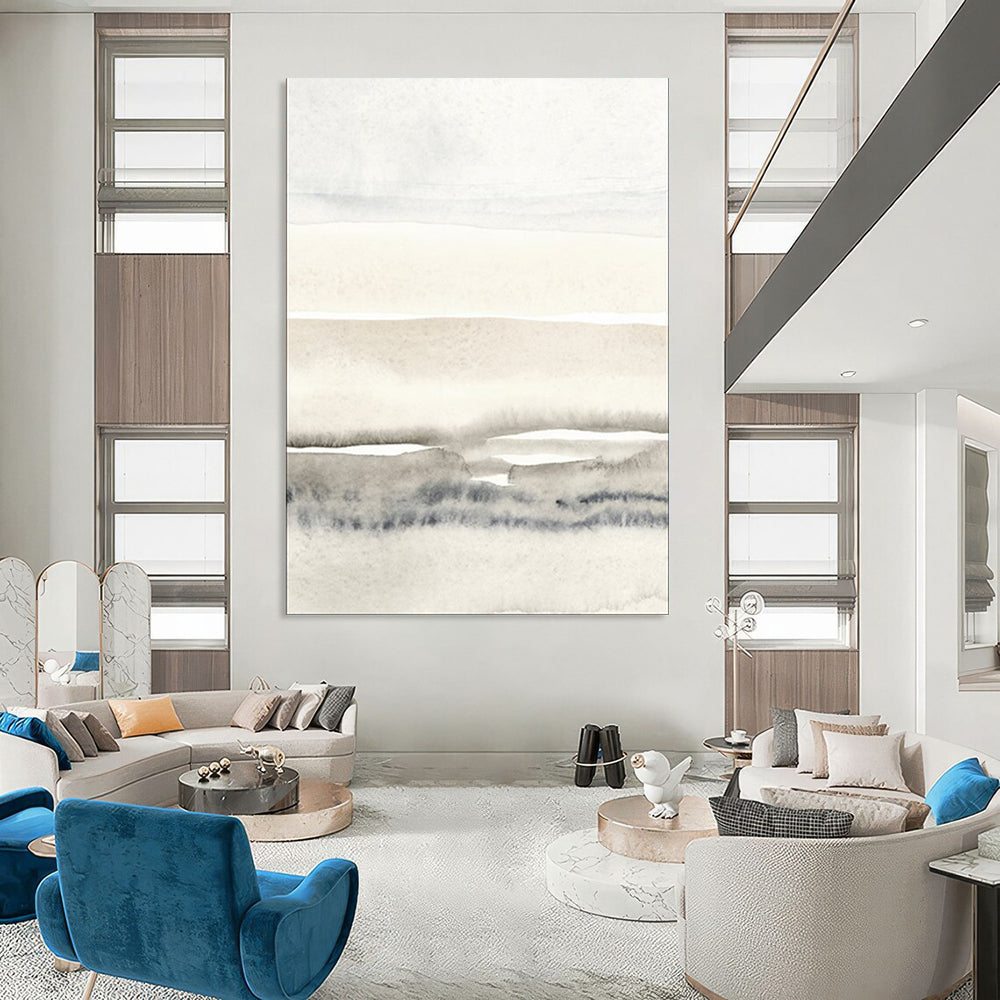 “Minimalist Gray - White Watercolor Layers” - Watercolor Painting On Canvas PT2055