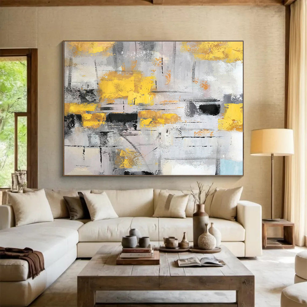 “Yellow - Grey Urban Rhythm” Abstract Painting On Canvas DKS285