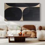 Black, Beige with Overlapping Circles "Geometric Harmony" Abstract Painting On Canvas PS1474