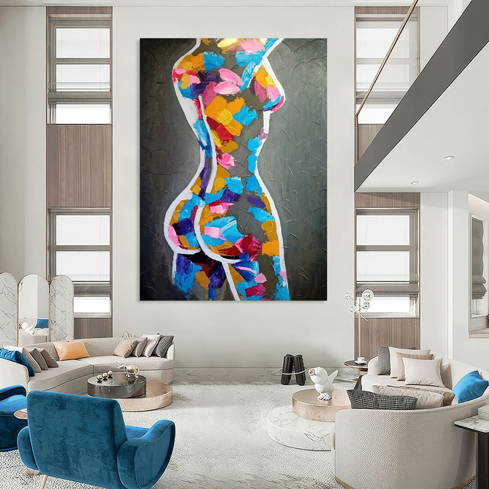 “Colorful Abstract Female Form” - Cubist - Inspired Acrylic Painting On Canvas PT2188