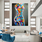 “Colorful Abstract Female Form” - Cubist - Inspired Acrylic Painting On Canvas PT2188