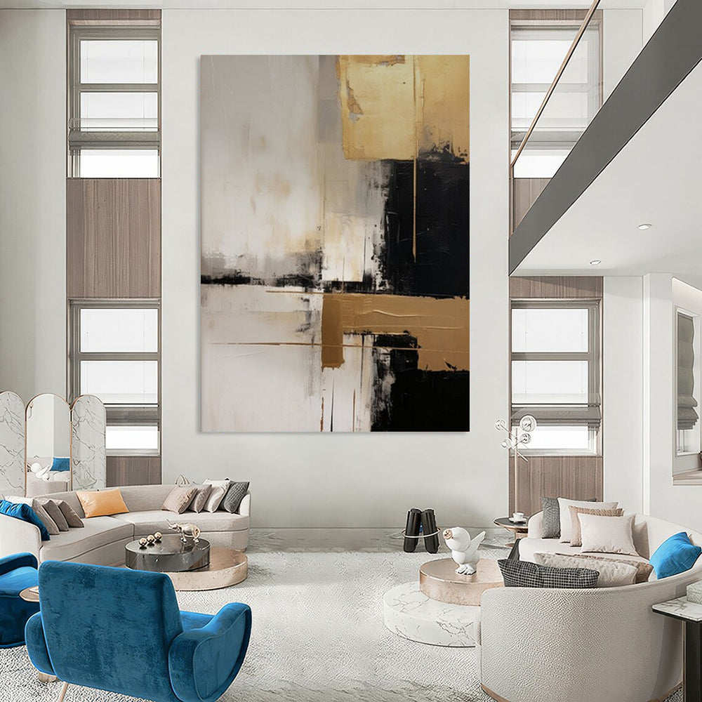 “Gray, Black, and Gold Abstract” - Contemporary Abstract Painting On Canvas PT2251