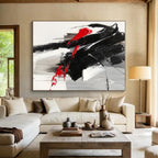 Red, Black, Gray, White Dramatic Streaks “Passion Unleashed” - Painting On Canvas PS0787