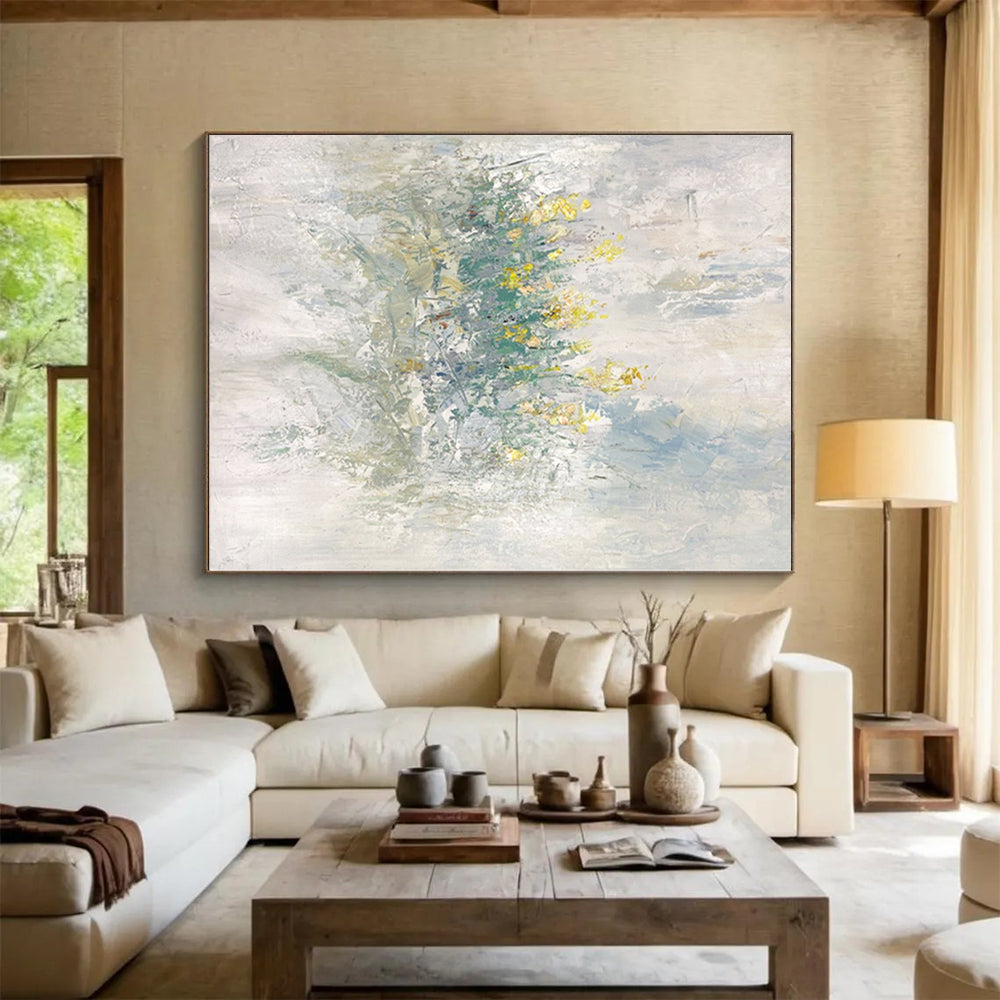 “Soft Yellow - Green Floral Abstract” - Impressionistic Floral Painting On Canvas PS0304
