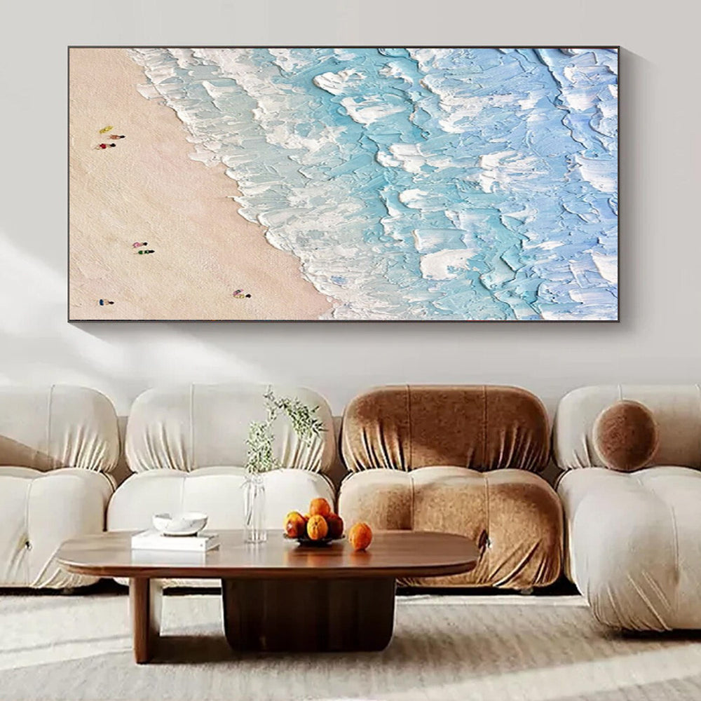 Blue, White and Beige with Textured Waves "Beach Impasto" Impressionistic Abstract Painting On Canvas PS1129