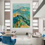 “Textured Green and Blue Impasto Landscape” - Impasto Landscape Painting On Canvas PT1938