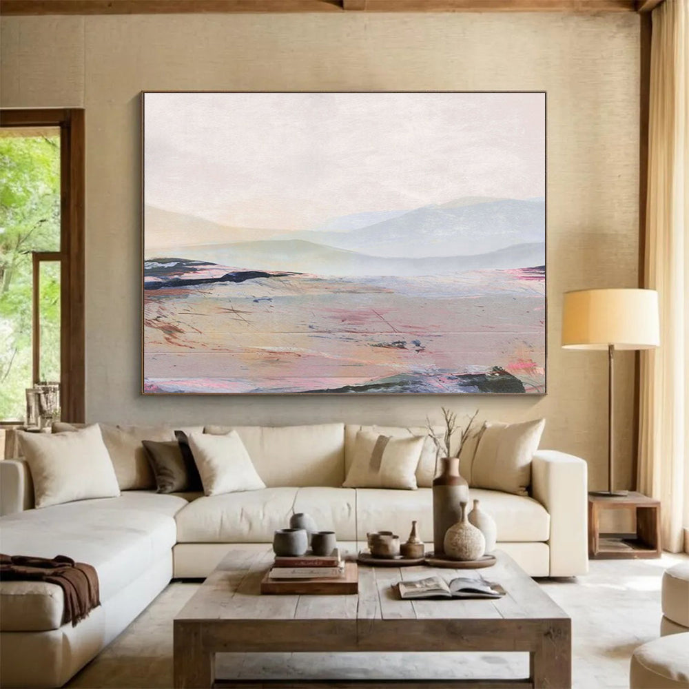 “Pastel Toned Mountain and Plain Landscape” - Ethereal Landscape Painting On Canvas PT129