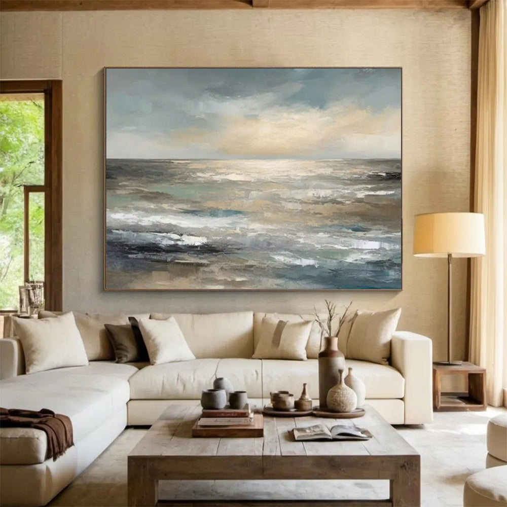 “Neutral - Tone Ocean Horizon” - Minimalist - Seaside Painting On Canvas PT1548