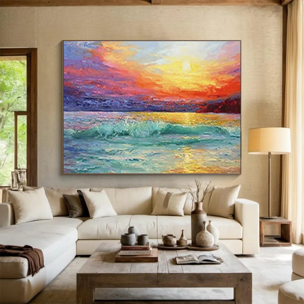 “Vibrant Sea Sunset” - Impressionistic Oil Painting On Canvas DKS859