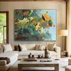 “Impasto Sunflower Abstract” - Yellow, Green Abstract Impressionist Painting On Canvas PS0732