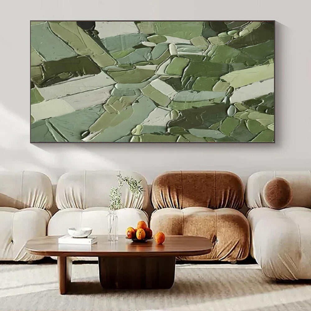 “Green Patchwork Cubism” - Cubist Abstract Art On Canvas PS0201