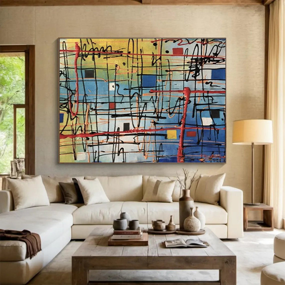 “Colorful Abstract Grid” - Abstract Expressionist Painting On Canvas DKS842