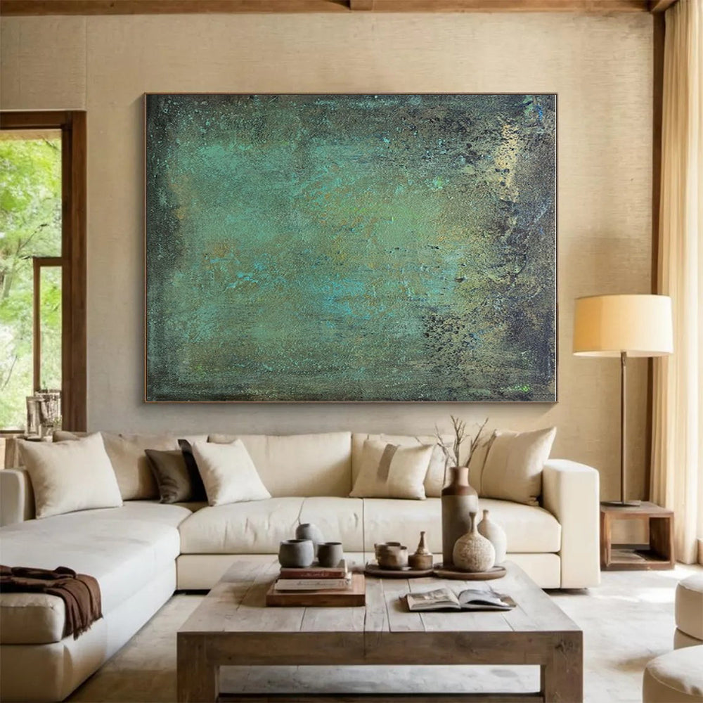 “Teal - Green Patina” - Teal, Green, Brown Abstract Textured Painting On Canvas PS0631