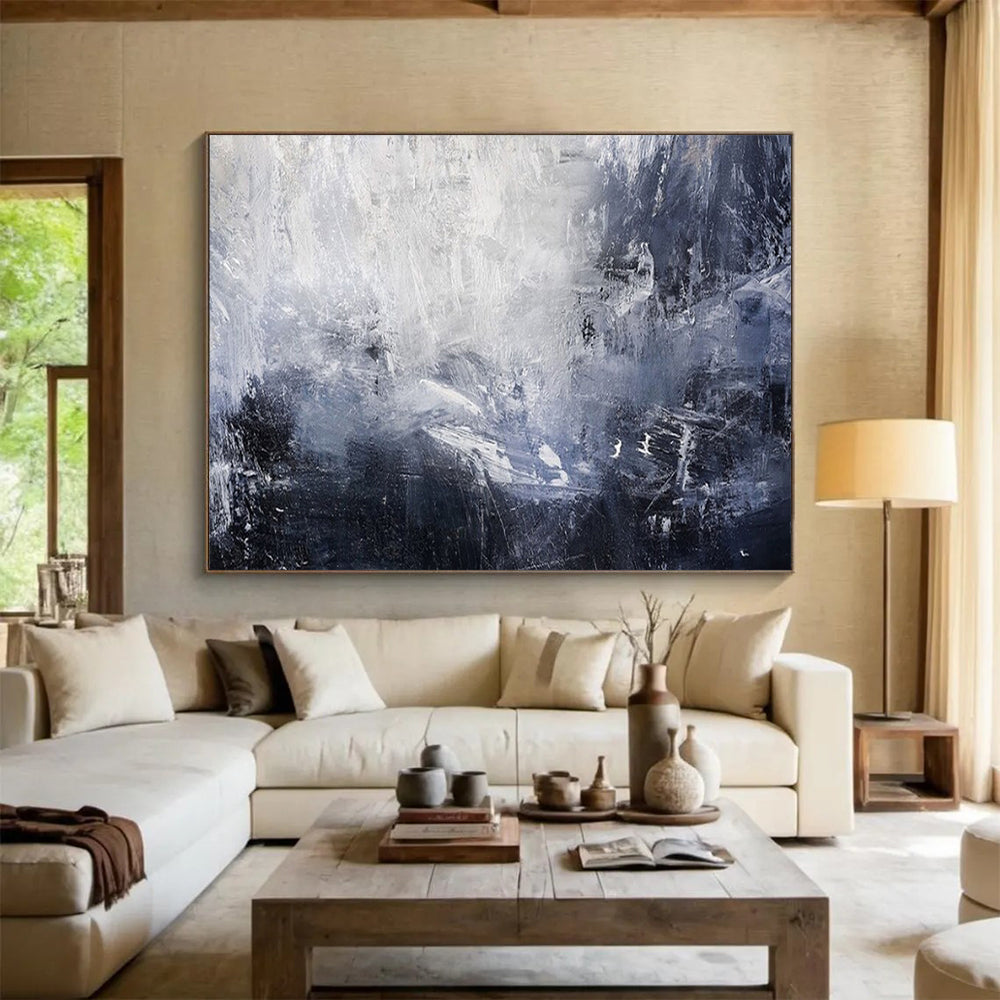 “Blue - Gray Abstract Waves” - Dynamic Textures “Stormy Surf” Painting On Canvas PT1671