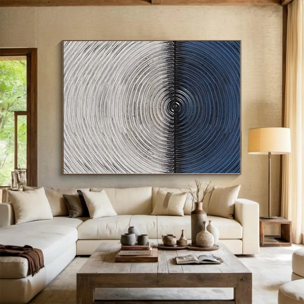 “Blue - Gray Concentric Circles” - Abstract Geometric Painting On Canvas PS0424