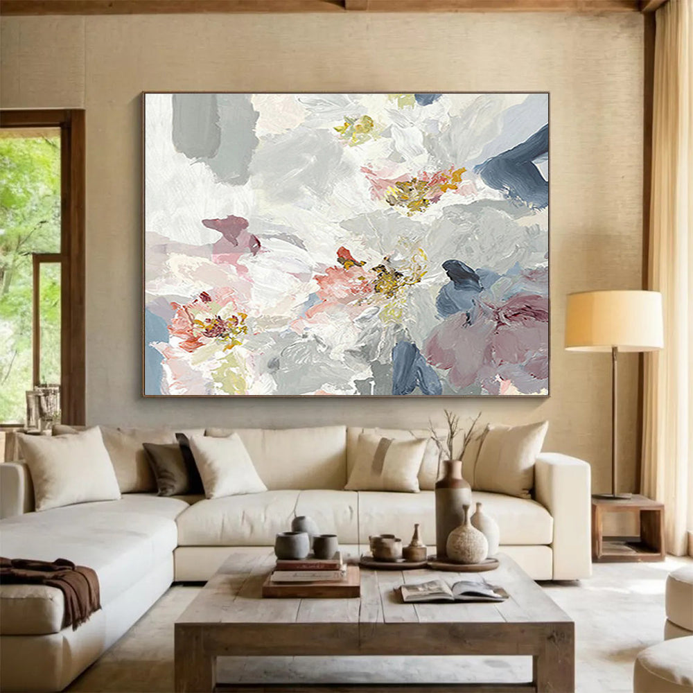 “Soft Floral Abstract” - Impressionistic Flower Painting On Canvas DKS404