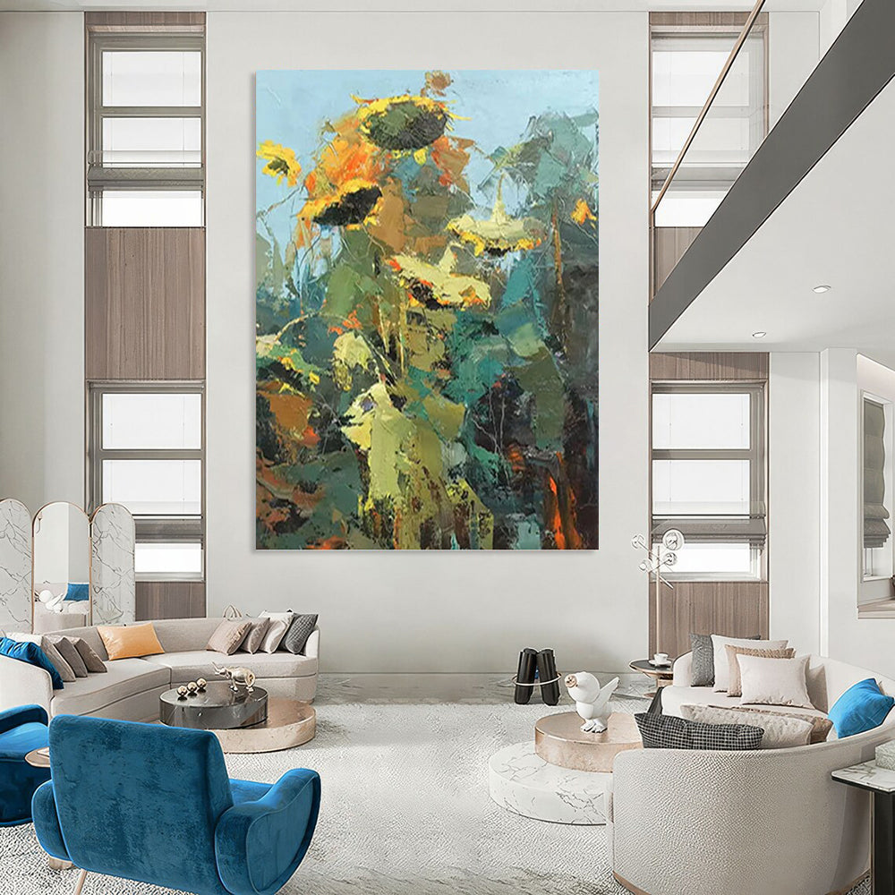 “Impasto Sunflower Field” - Impasto Floral Painting On Canvas PT1045
