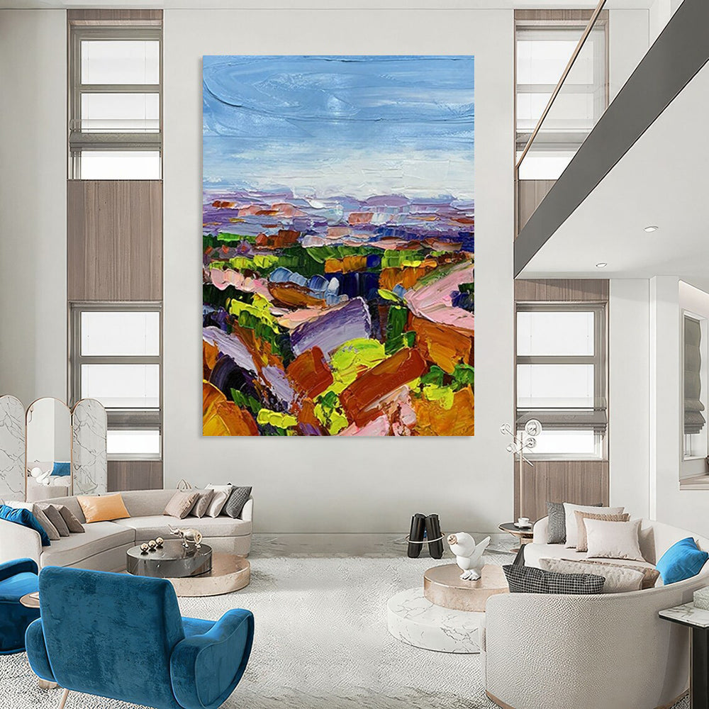 “Colorful Landscape Panorama” - Impressionistic Abstract Landscape Painting On Canvas DS276