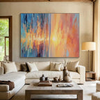 “Sunset Sea Reflection” - Orange, Pink, Blue, Purple Abstract Seascape Painting On Canvas PS0687