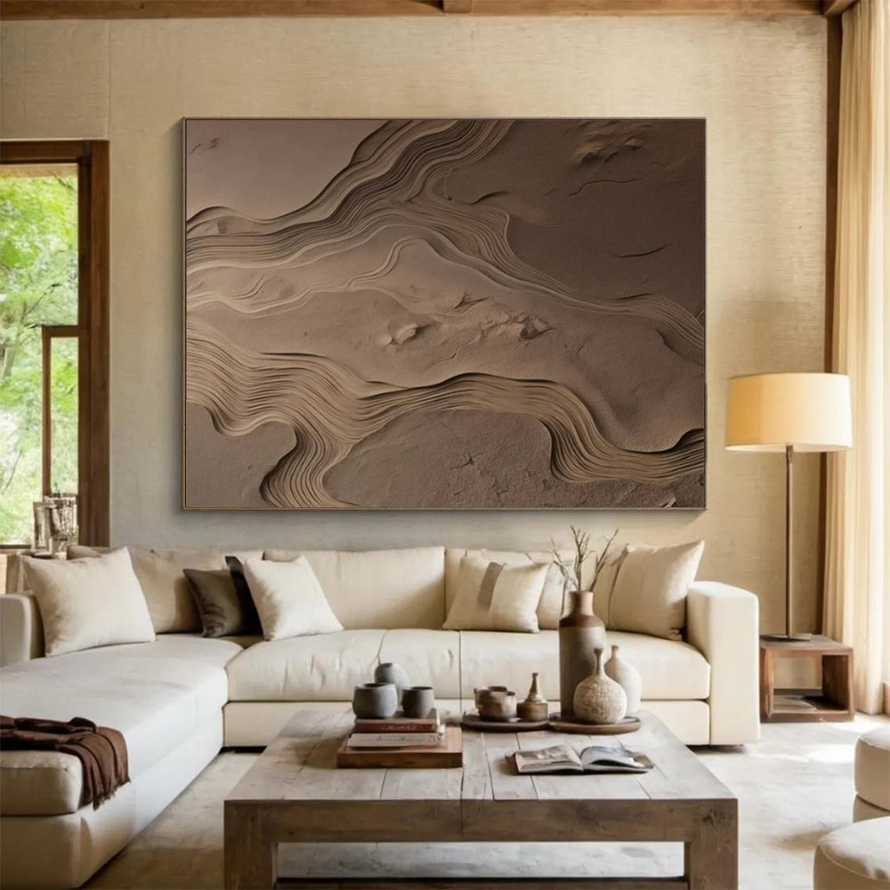 “Textured Sand Dune Waves” - Brown - Beige Abstract Painting On Canvas PT1570