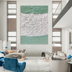 “Green - White Textured Roses” - Textured Abstract Painting On Canvas PT1269