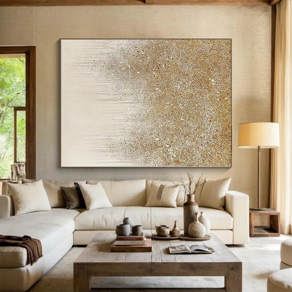 “Glistening Gold - Silver Abstract Drips” - Opulent Abstract Painting On Canvas PS0281