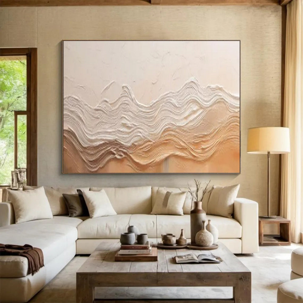 “Beige Waves & Textured Layers” - Abstract Relief - Painting On Canvas PT1695