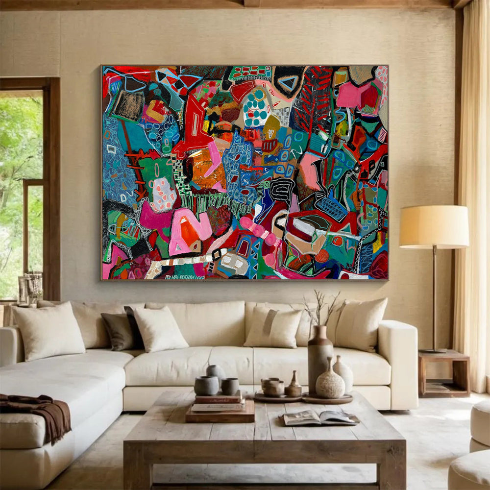 “Vibrant Abstract Mosaic” - Cubist - Inspired Painting On Canvas PT242