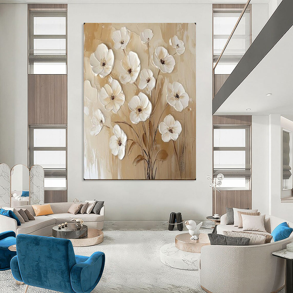 Creamy Blossoms 3D Textured Floral, Painting On Canvas PT2155