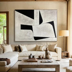 “Monochrome Geometric Shapes” - Beige, Black Abstract Minimalist Painting On Canvas PS0671