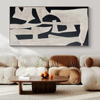 “Black - White Organic Geometric” - Artistic Abstract Painting On Canvas PS0132