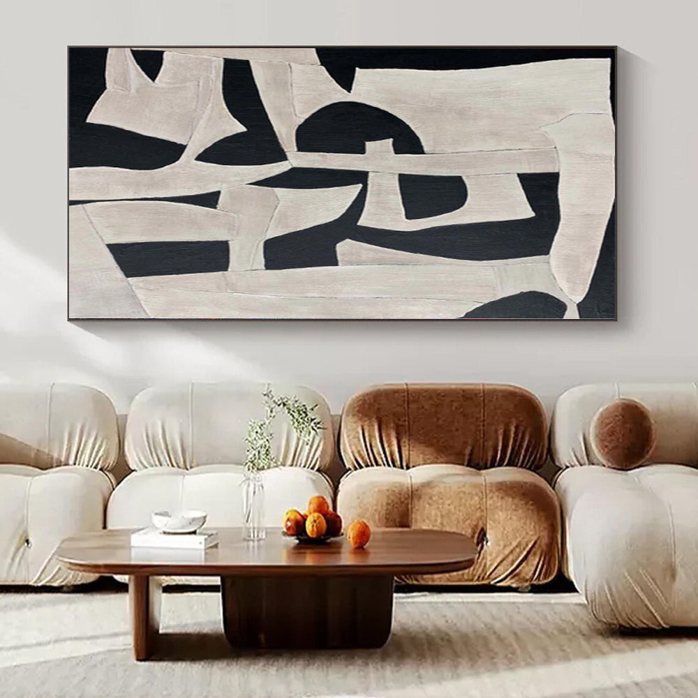 “Black - White Organic Geometric” - Artistic Abstract Painting On Canvas PS0132